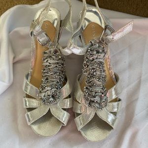 Gianni bini wedge Platform silver cork Sandal 8.5